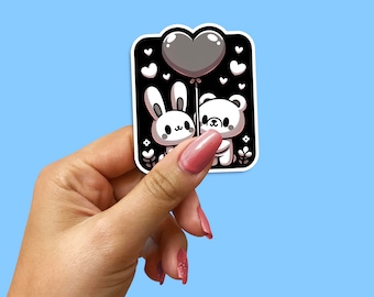 Bunny and Bear Heart-Shaped Balloon Sticker Decal for DIY Craft Projects, Scrapbooking, Kid's Room Decor, and Valentine's Day Decorating