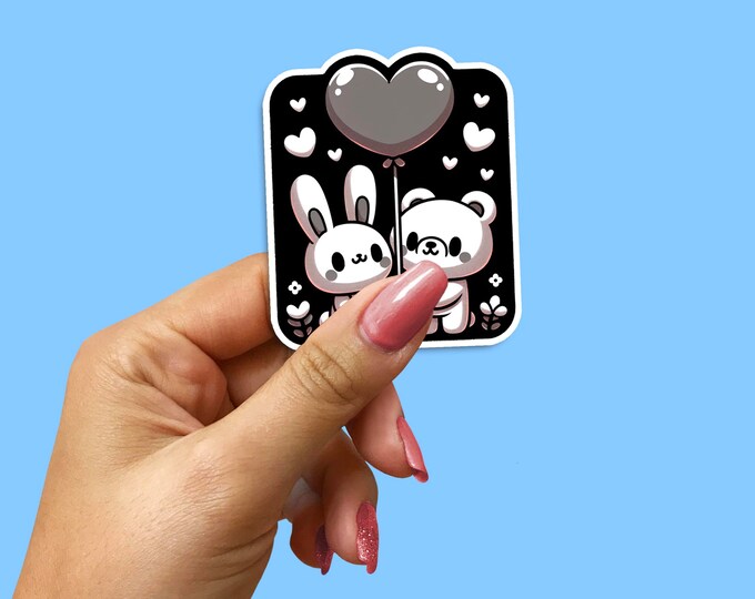 Bunny and Bear Heart-Shaped Balloon Sticker Decal for DIY Craft Projects, Scrapbooking, Kid's Room Decor, and Valentine's Day Decorating