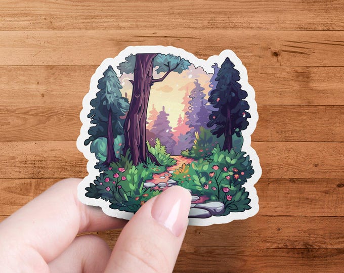Forest Path Nature Scenery Sticker Woodland Landscape Art Decal Nature Illustration for Laptops Water Bottles Journals