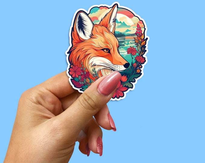 Fox on Lake Vinyl Sticker - Nature Lover Gift