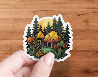 Autumn Forest Sticker, Nature Outdoor Decal, Fall Woods Vinyl Sticker, Tree Line Illustration, Autumn Leaves Sticker