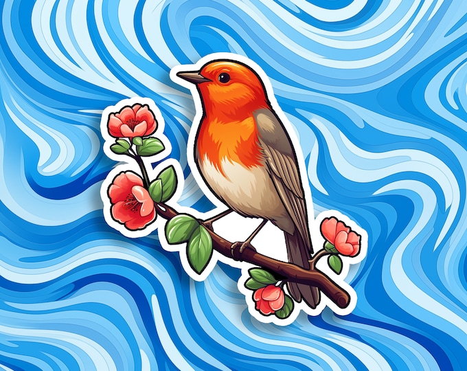Red Robin Sticker: Nature-Inspired Bird & Flowers Decal