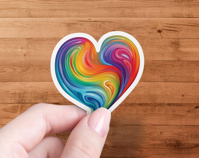 Colorful Swirl Heart Sticker, Rainbow Heart Decal, Vibrant Heart Vinyl Sticker, Multicolor Heart Decoration, Heart Shaped Sticker