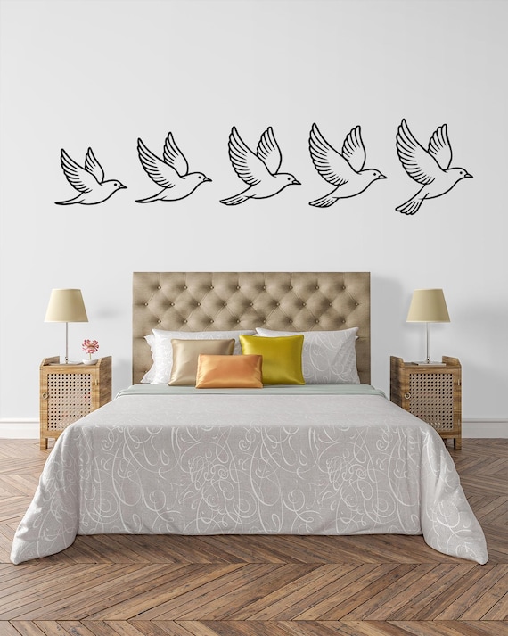 Flying Bird Vinyl Decal Set for Wall or Car, Minimalist Line Art Bird Stickers, Nature Animal Wall Art, Bird Silhouette Decor