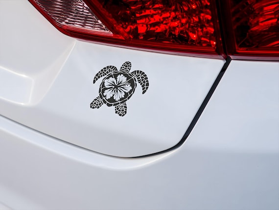 Tropical Hibiscus Turtle Vinyl Decal – Durable Weather-Resistant Ocean Floral Sticker for Cars, Walls & Windows