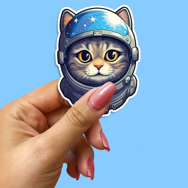 Adorable Cat Astronaut Helmet Sticker - Perfect for Laptop, Water Bottle, and Notebook - Space Cat Vinyl Decal