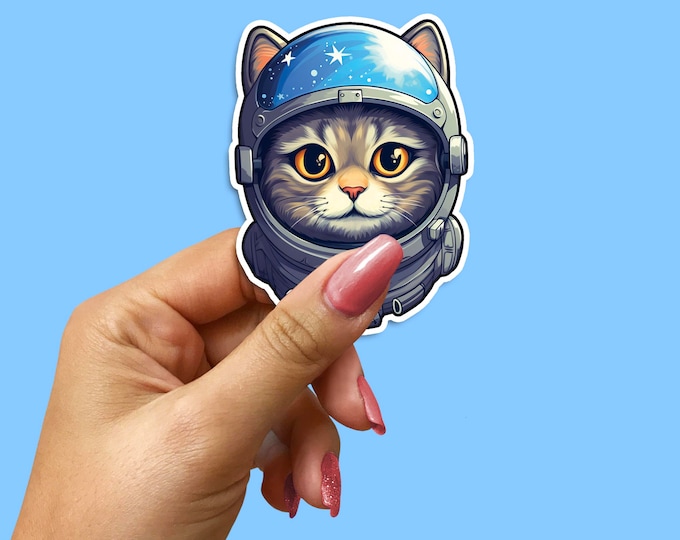Adorable Cat Astronaut Helmet Sticker - Perfect for Laptop, Water Bottle, and Notebook - Space Cat Vinyl Decal
