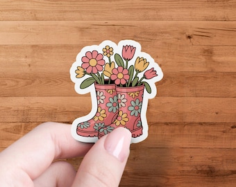 Floral Rain Boots Stickers, Cute Spring Flower Boot Decal, Gardening Lover Gift, Weatherproof Flower Stickers, Vinyl Decals for Any Surface