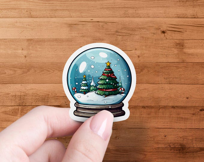 Christmas Snow Globe Sticker, Holiday Snow Globe Decal, Winter Wonderland Sticker, Festive Tree Sticker, Snowy Scene Sticker