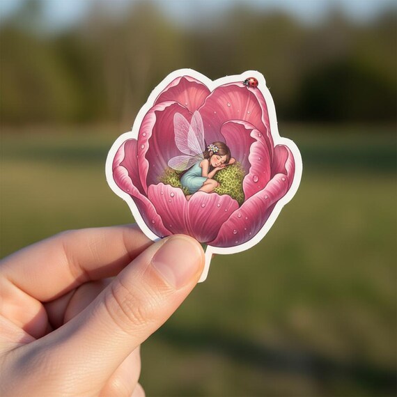 Whimsical Fairy Flower Vinyl Sticker Glossy Fantasy Illustration