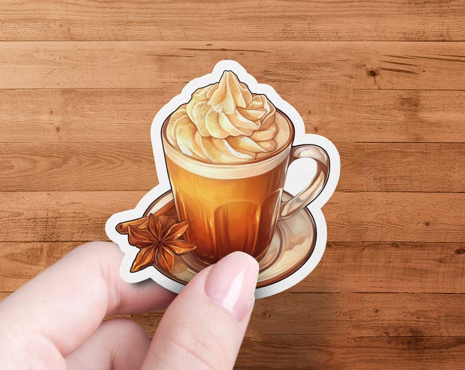 Latte Coffee Art Sticker, Cute Coffee Stickers, Food Illustration Decal, Coffee Lovers Gift, Aesthetic Coffee Mug Sticker