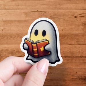 Book Loving Ghost Sticker, Reading Ghost, Cute Ghost Stickers, Spooky Season Decal, Halloween Stickers, Planner Stickers, Laptop Sticker