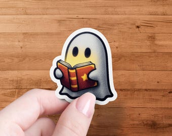 Book Ghost Sticker, Spooky Season Laptop Decal