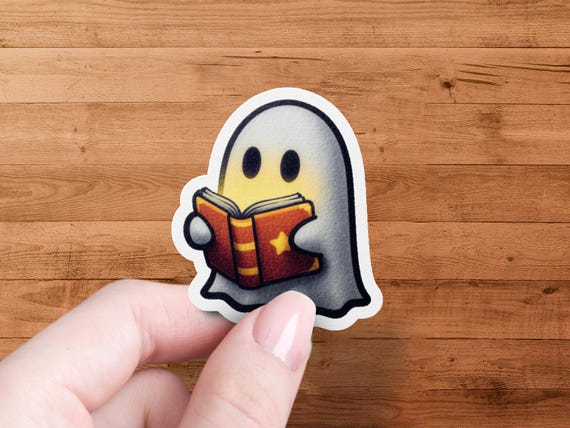 Book Loving Ghost Sticker, Reading Ghost, Cute Ghost Stickers, Spooky Season Decal, Halloween Stickers, Planner Stickers, Laptop Sticker