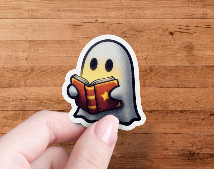 Book Ghost Sticker, Spooky Season Laptop Decal