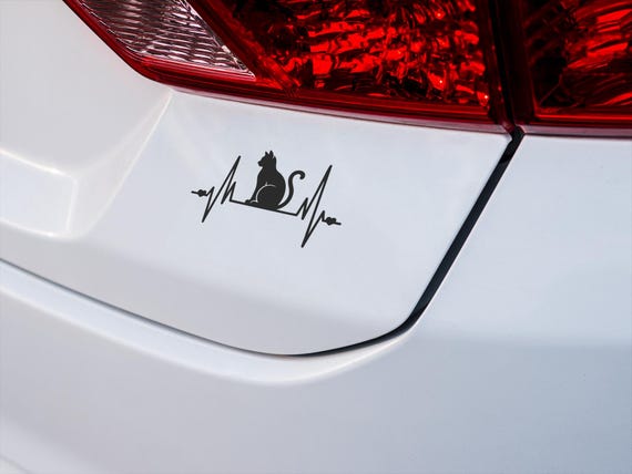 Heartbeat Cat Vinyl Decal for Car Window Laptop Wall – Cute Pet Lover Gift – Black Cat Sticker – Animal Pulse Line Kitty Silhouette Decor