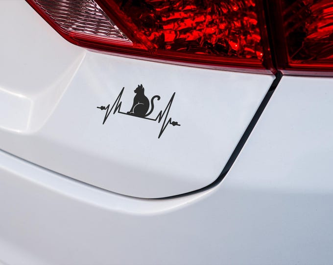 Heartbeat Cat Vinyl Decal – Car Window, Laptop, Pet Lover Gift