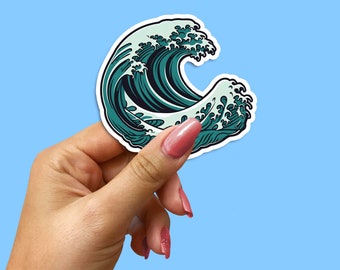 Beau sticker en vinyle avec un design envoûtant de vagues de l'océan, parfait pour une voiture, un ordinateur portable, une bouteille d'eau ou un mur, sticker graphique de haute qualité