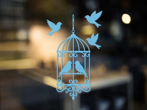 Birdcage Vinyl Wall Decal – Romantic Birds in Flight Home Decor Sticker