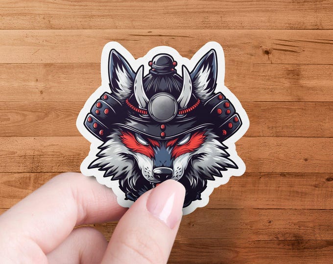 Wolf Samurai Sticker, Unique Laptop Decal, Custom Water Bottle Sticker, Car Bumper Sticker, Cool Decor, Durable Vinyl Sticker