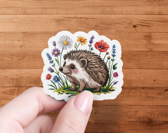 Woodland Hedgehog Sticker, Animal Decal for Laptop, Journal