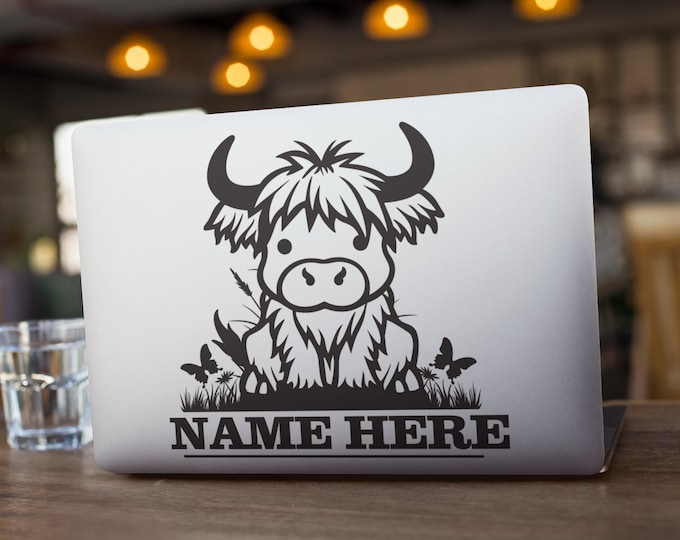 Cow Decal, Highland Cow Sticker, Customizable Animal Vinyl, Farmhouse Decor, Nursery Wall Art, Cute Cattle Graphic, Kids Room Decoration