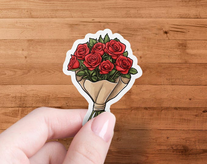 Red Rose Bouquet Sticker, Floral Bouquet Sticker, Romantic Rose Sticker, Waterproof Decal, Laptop Decor, Scrapbooking Supplies
