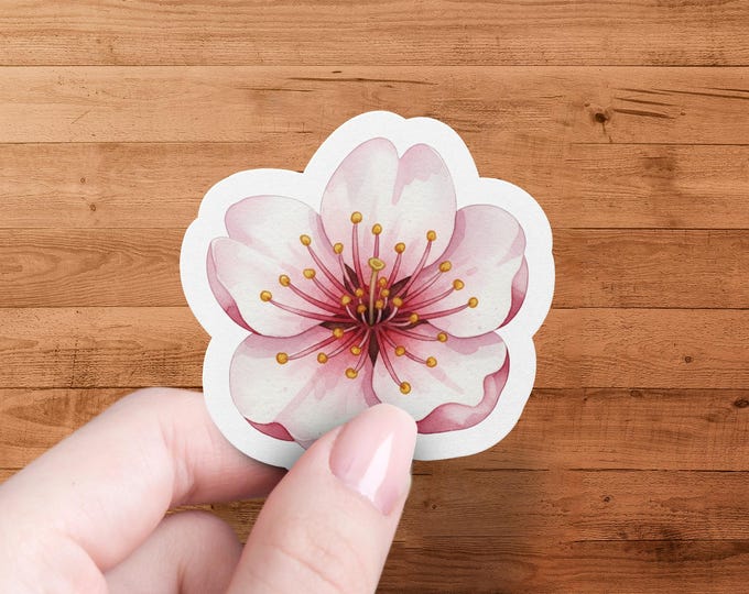 Glossy Sakura Blossom Die Cut Sticker Floral Decal for Laptop and Journal
