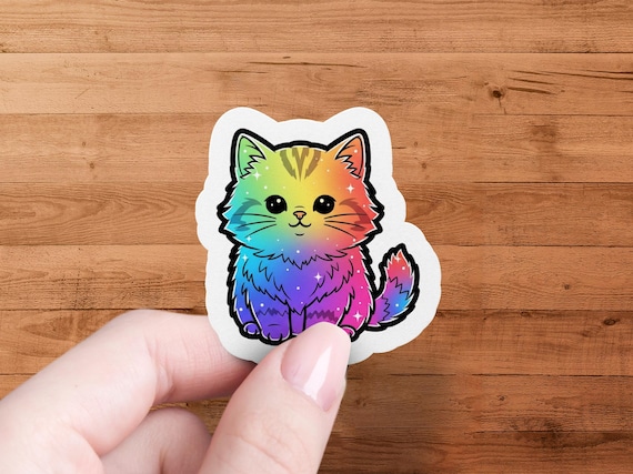 Rainbow Cat Glossy Die Cut Sticker - Colorful Animal Art Kawaii Laptop Decor Gift