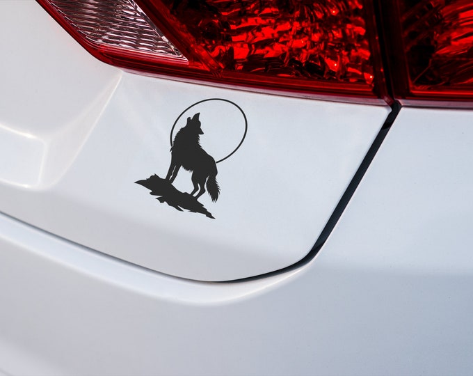 Wolf Howling Moon Vinyl Decal - Perfect for Cars, Windows, Laptops & More - Unique and High-Quality Vinyl Sticker