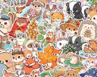 Whimsical Woodland Animal Sticker Pack – 50 Vinyl Forest Critters for Journals & Gifts