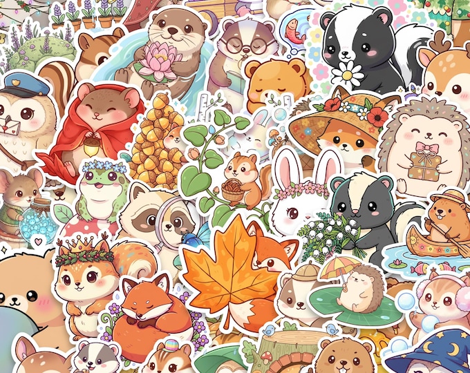 Whimsical Woodland Animal Sticker Pack – 50 Vinyl Forest Critters for Journals & Gifts