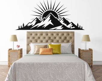 Mountain Sunrise Vinyl Decal – Minimalist Black Nature Sticker for Car, Laptop, Window and Wall | Outdoor Lover Gift & Travel Vibe Decor