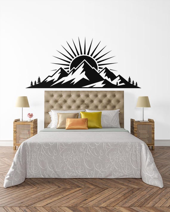 Mountain Sunrise Vinyl Decal – Minimalist Black Nature Sticker for Car, Laptop, Window or Wall | Outdoor Lover Gift & Travel Vibe Decor