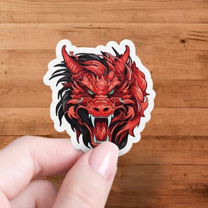 Dragon Head Sticker, Red Dragon Decal, Cool Dragon Art, Mythical Beast Decoration, Fantasy Dragon Emblem, Laptop Sticker, Water Bottle