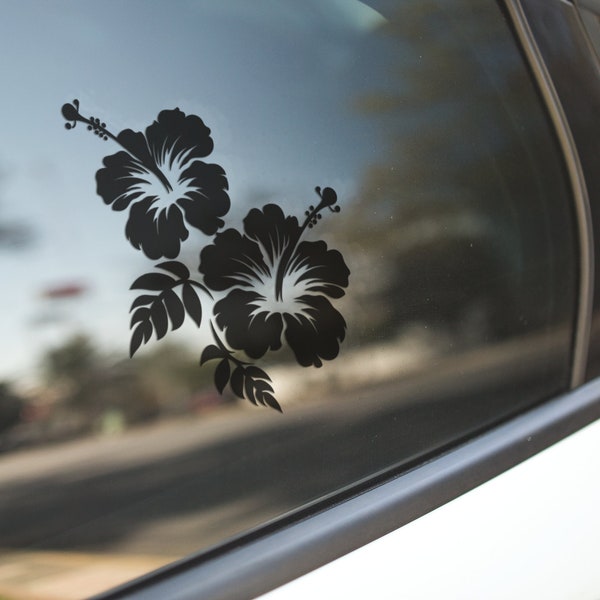 Hibiscus Flowers Vinyl Decal - Tropical Wall Sticker for Home Decor and Car Decoration - Water-resistant and UV-resistant