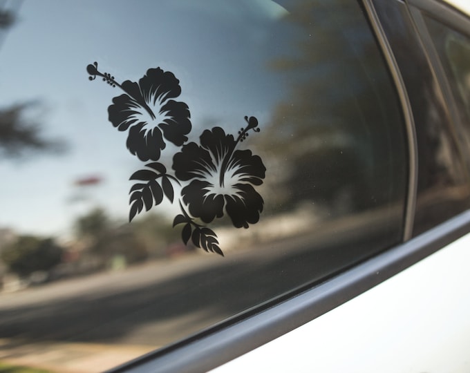 Hibiscus Flowers Vinyl Decal - Tropical Wall Sticker for Home Decor and Car Decoration - Water-resistant and UV-resistant