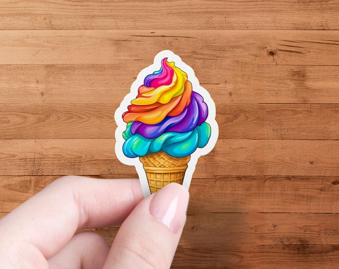 Rainbow Ice Cream Cone Sticker, Cute Colorful Ice Cream Sticker, Fun Summer Sticker, Decorative Ice Cream Sticker for Laptops