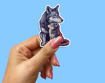 Adorable Wolf and Cub Sticker - Perfect for Laptops, Notebooks, and Animal Lovers - Water Resistant, High-Quality Vinyl Decal