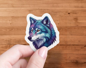 Pegatina de Lobo Galáctico, Arte Animal Cósmico, Pegatinas Celestiales, Diseño Fantástico, Adhesivo para Portátil, Decoración de Lobo