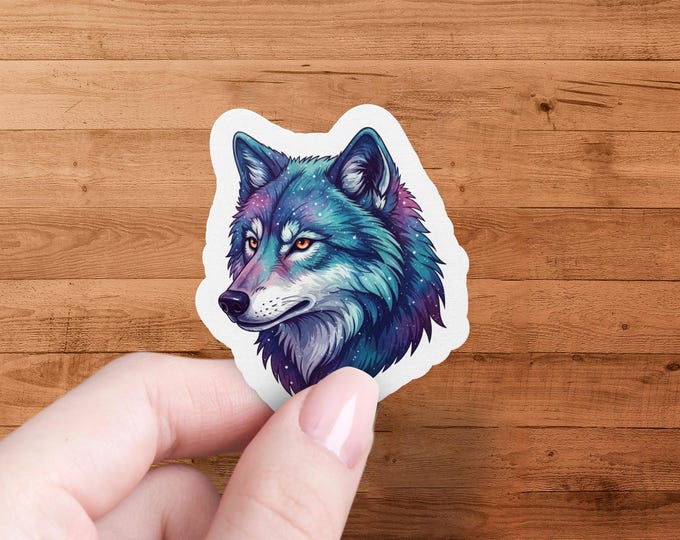 Galaxy Wolf Sticker, Cosmic Animal Art, Celestial Stickers, Fantasy Design, Laptop Decal, Wolf Decor