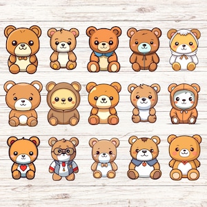 Paquete de 15 pegatinas de osos de peluche Kawaii, lindas calcomanías de osos para álbumes de recortes, planificadores y manualidades, diseño de oso adorable, paquete de pegatinas de alta calidad
