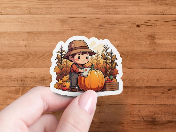 Autumn Harvest Kid Sticker Glossy Fall Die-Cut Vinyl Decal for Journals Laptops Thanksgiving Gifts