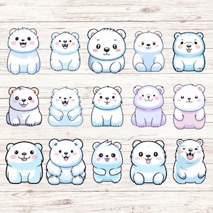 Confezione da 15 adorabili adesivi Kawaii con orsi polari, scrapbooking, bullet journal e oggetti di artigianato, graziosi animali artistici, amanti della cancelleria e progetti fai da te