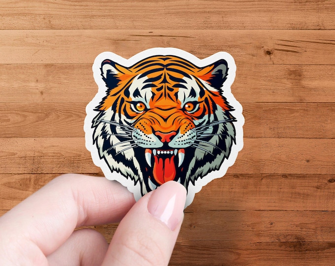Fierce Tiger Face Sticker, Animal Head Decal, Jungle Predator Artwork, Roaring Tiger Vinyl, Big Cat Themed Sticker