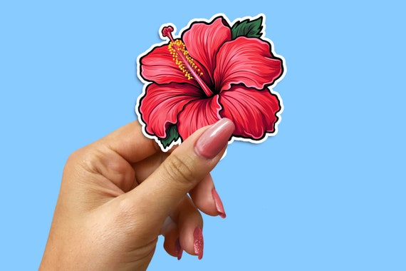 Red Hibiscus Sticker Decal - Vibrant Tropical Flower Decal for Laptops, Cars, Windows and More - Durable Vinyl Sticker