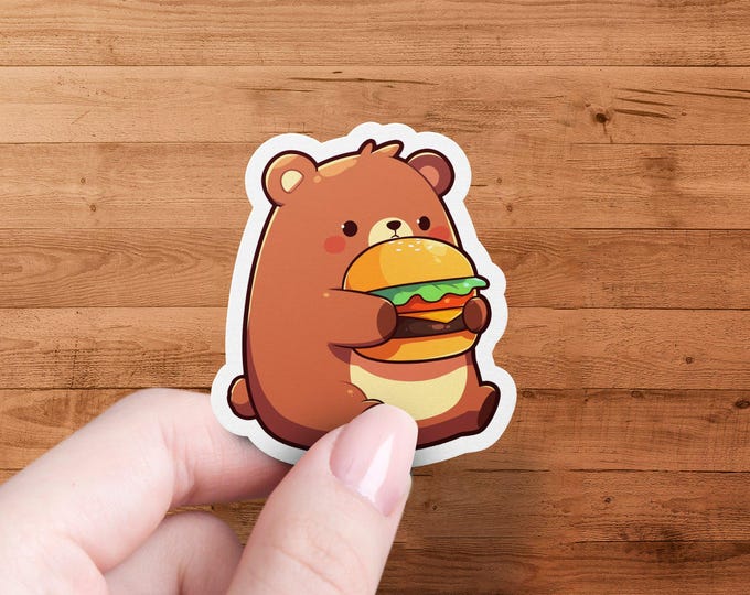 Cute Bear Burger Sticker, Adorable Animal Sticker, Fun Fast Food Sticker for Laptops, Water Bottles, Notebooks, Unique Gift