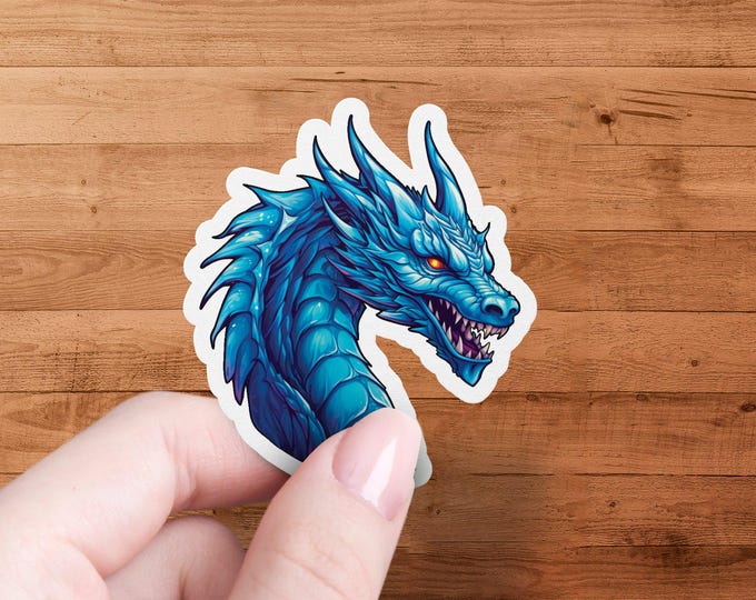 Blue Dragon Head Sticker: Fantasy Laptop Decal