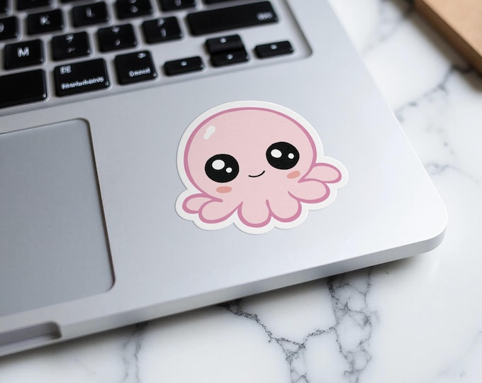 Kawaii Pink Octopus Sticker, Cute Animal Laptop Decal