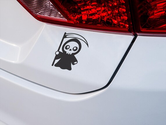 Kawaii Grim Reaper Vinyl Decal: Gothic Halloween Sticker